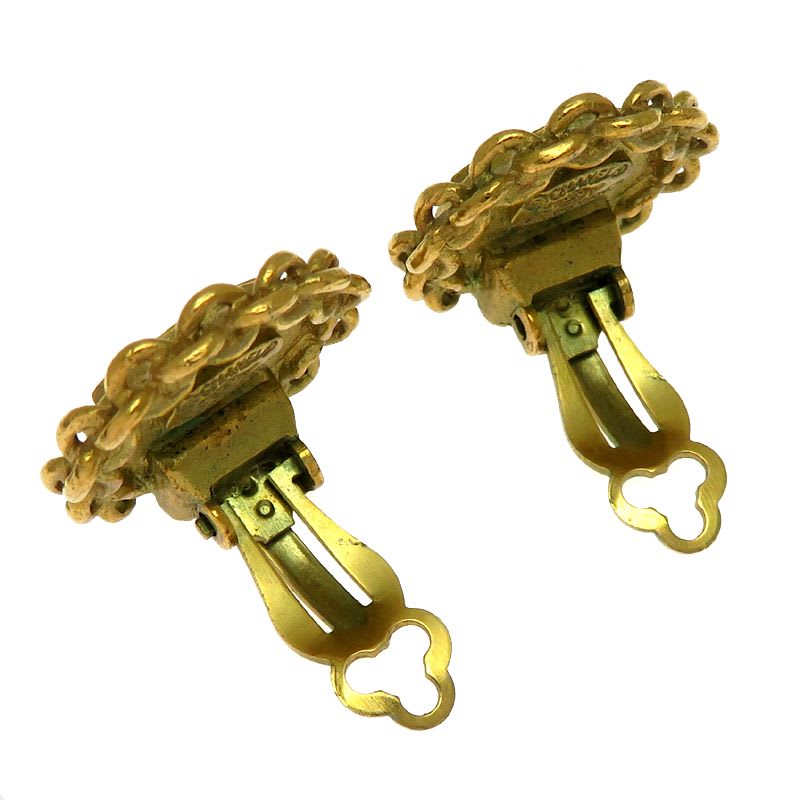 Chanel Vintage Guilloche Gold-Tone Earrings — view 5