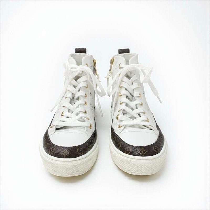 Louis Vuitton Stellar Line Monogram Sneakers Shoes Leather White Brown Logo — view 3