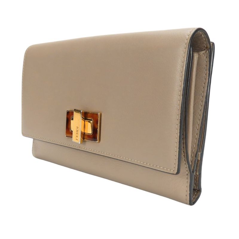 Fendi Bifold Wallet 8 M0308 Peekaboo Leather Beige Glaze Gold Hardware Long — view 2