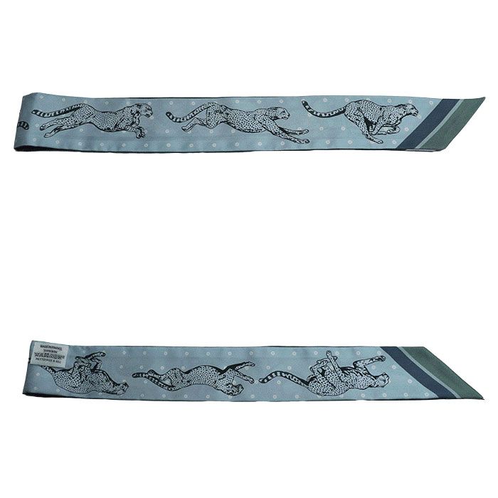 Hermes Guepards Bandana Cheetah Scarf Blue Marine Clesol Ciel Green — view 3
