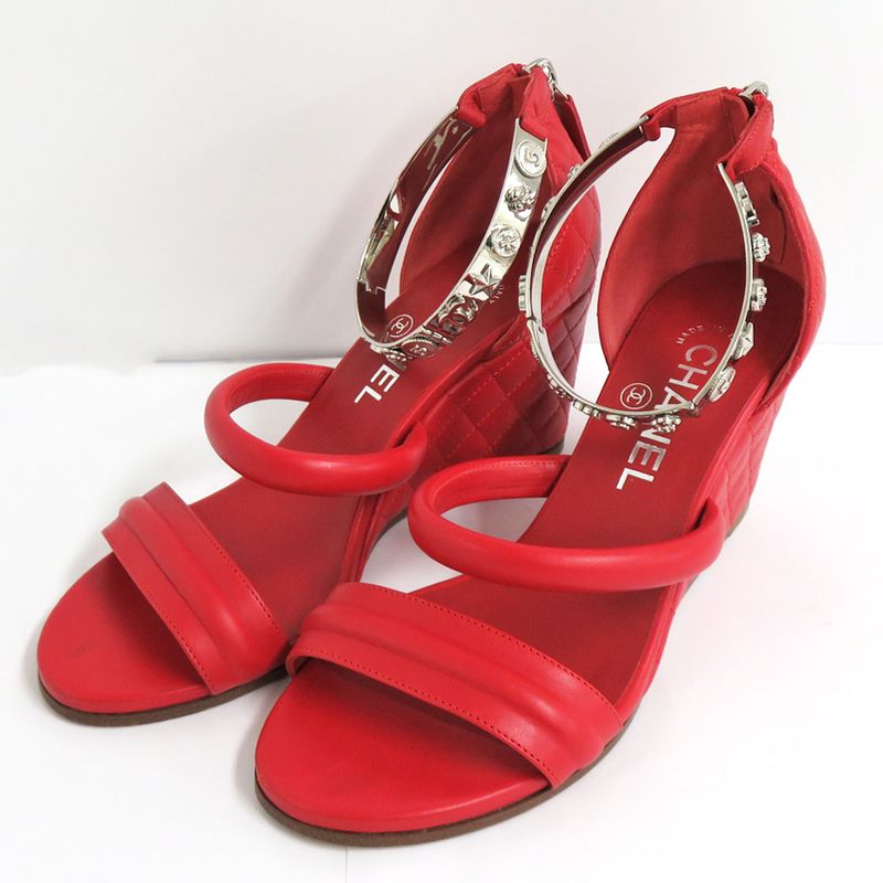 Chanel Sandals Wedge Sole Quilted Metal Strap 36 Half — view 5