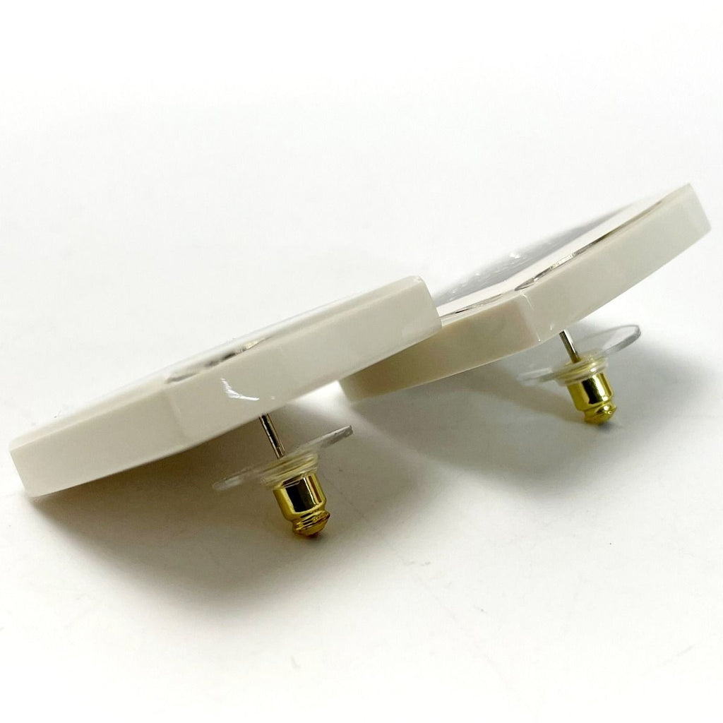 Chanel Resin Rhinestone White Gold Accessories Earrings — view 3