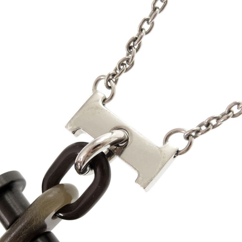 Hermes Mobil H Metal Buffalo Horn Silver Necklace Pendant 1081 — view 5