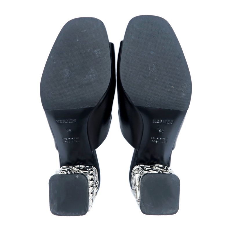 Hermes Sandals Glossy 60 BK Black Silver Size 38 Chaine D'ancre — view 7