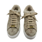Louis Vuitton Time Out Line Monogram Sneakers Shoes Suede Leather Mouton Beige — view 2