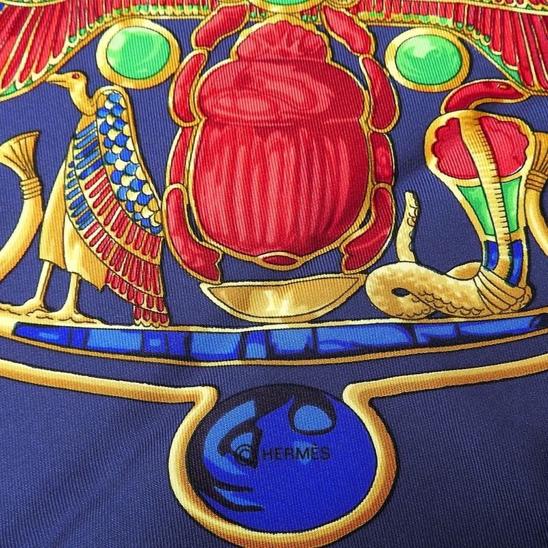 Hermes Scarf Carre 90 Silk Purple Bellflower Red Casy Scarab Pattern — view 4