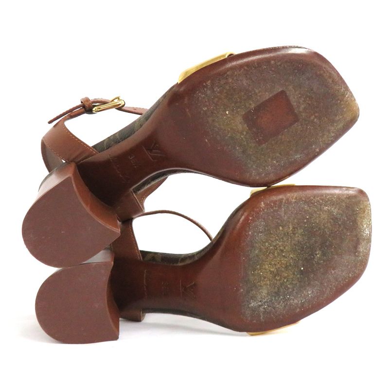 Louis Vuitton Monogram Ankle Strap Heel Sandals Brown Gold 36 1 2 — view 6