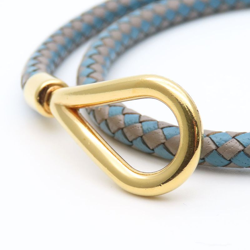 Hermes Bracelet Jumbo Breath Metal Leather Blue Gray Gold Hardware 2 Strands — view 9