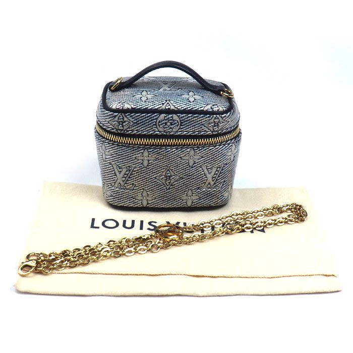 Louis Vuitton Monogram Laminated Jacquard Micro Vanity Shoulder Bag Navy — view 8