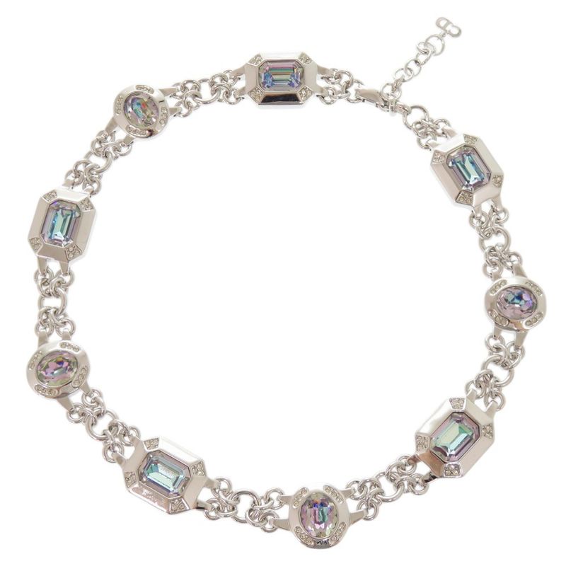 Christian Dior Vintage Metal Stone Silver Necklace Earrings 0757 — view 4