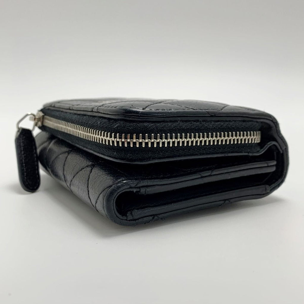 Chanel Quilted Caviar Leather Black Silver Hardware Trifold Wallet — view 3