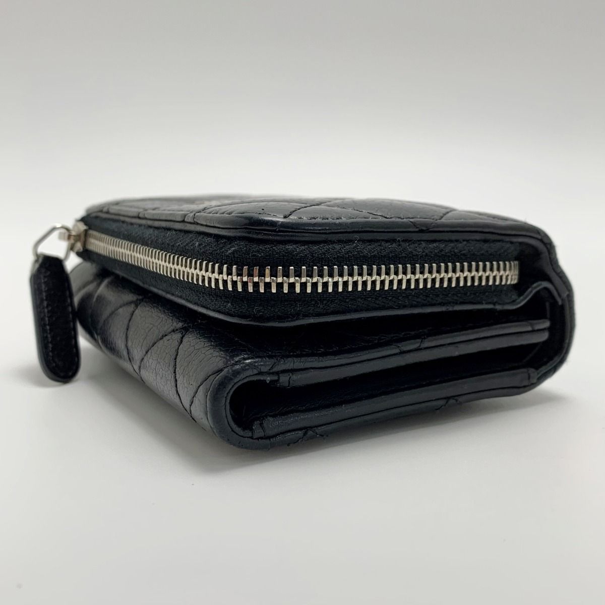 Chanel Quilted Caviar Leather Black Silver Hardware Trifold Wallet — view 3