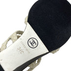 Chanel Sandals Shoes Lambskin White Black Coco Mark Braided Wedge Sole — view 8