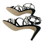 Chanel Sandals Shoes Leather Black White Coco Mark Pearl Quilted Strap — view 6