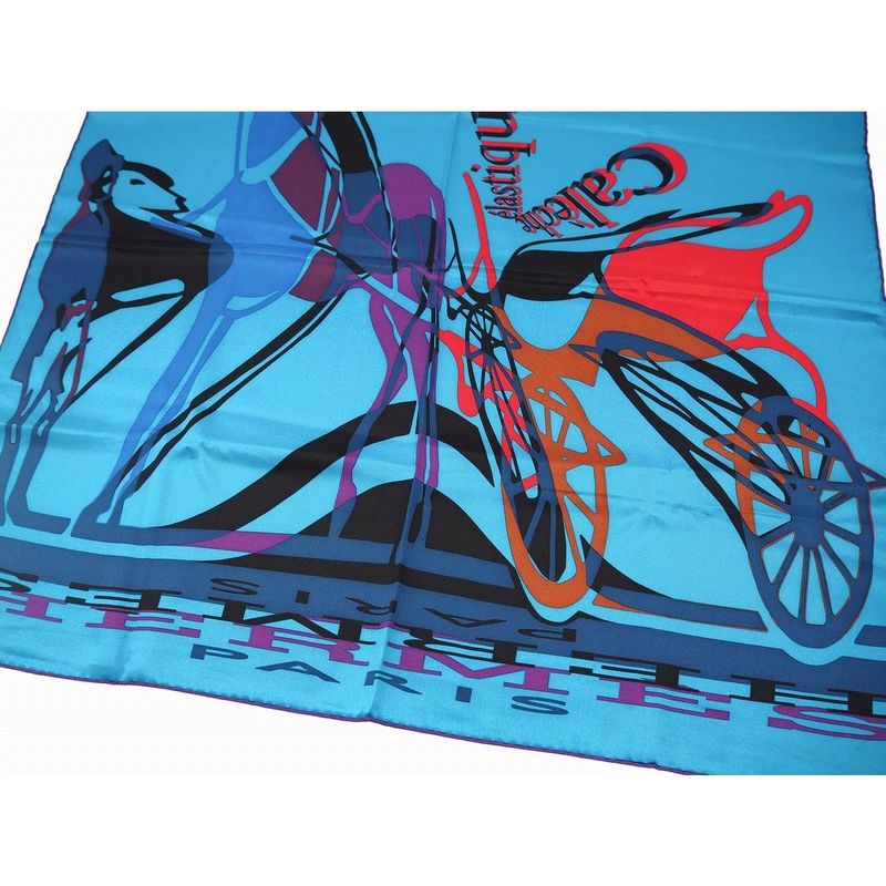 Hermes Carre 70 Caleche Elastique Vintage Silk Blue Canard Rouge — view 2