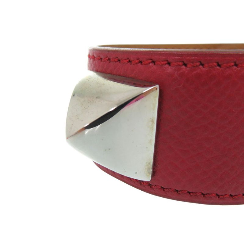 Hermes Medor Bangle Leather Metal Red Engraved D 0564 — view 7