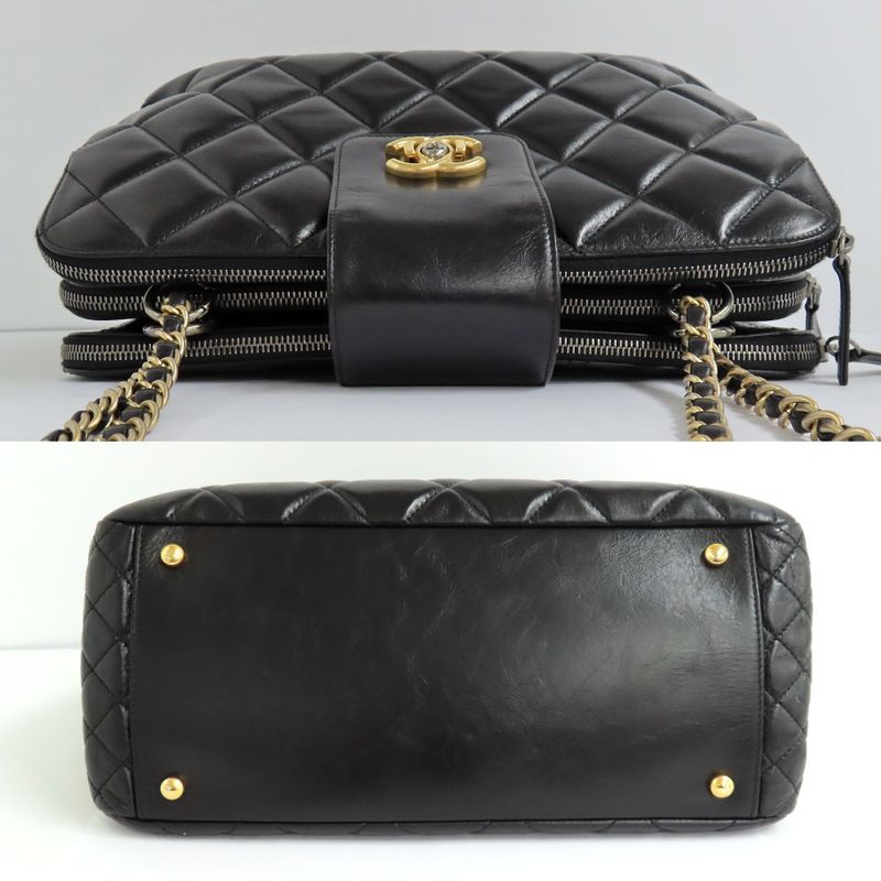 Chanel Quilted Chain Shoulder Bag Bow-ring Black Antique Hardware No — view 4