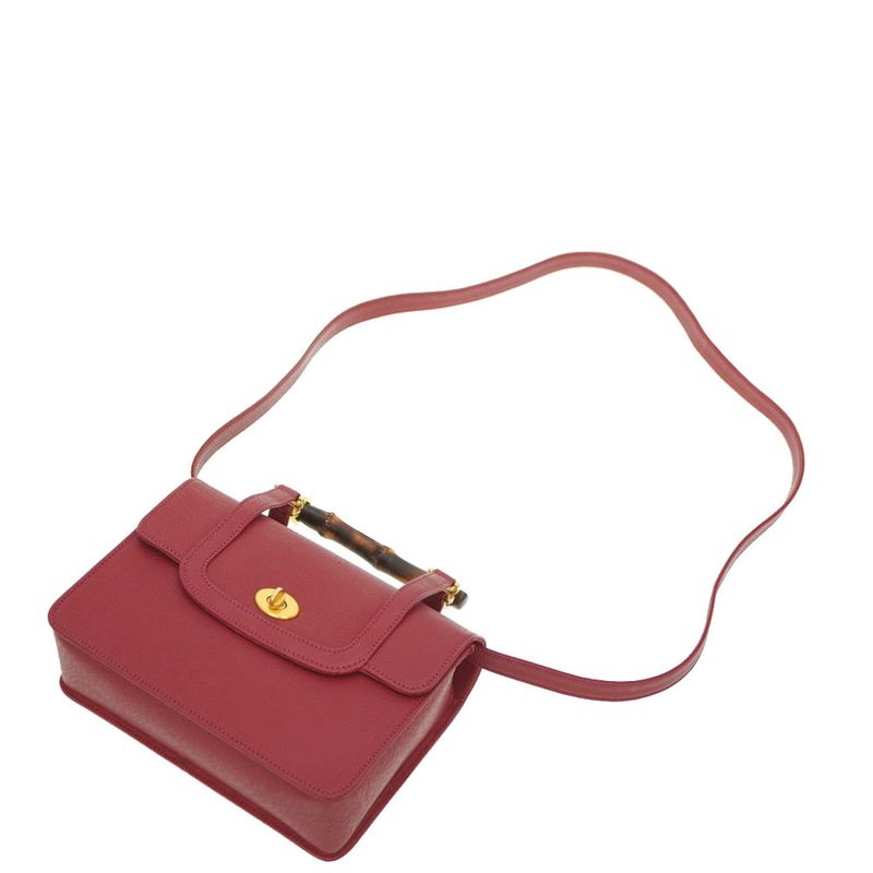 Gucci Bamboo 2-Way Shoulder Handbag Leather Red 0015 Stop — view 4