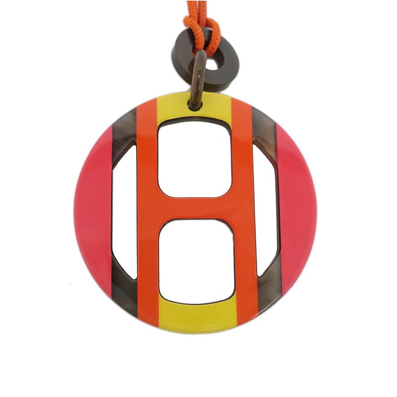 Hermes Necklace H Equipe Buffalo Horn Multicolor Pink Pendant Accessory — view 3