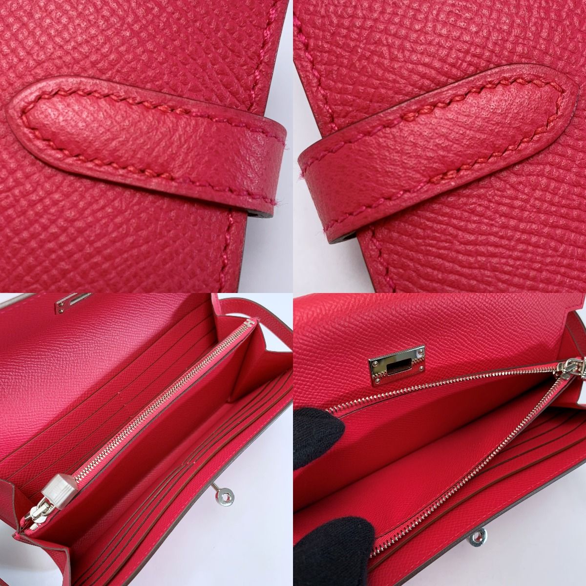 Hermes Kelly Vaux Epson a Engraved Rose Tyrian Long Wallet Silver — view 8