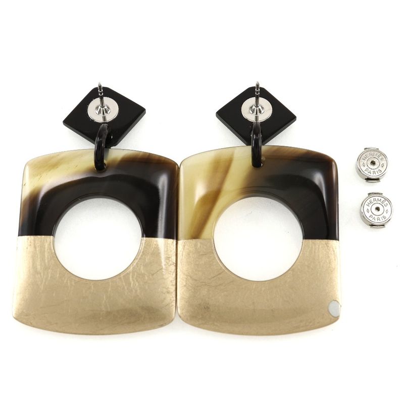 Hermes D'alva Bicolor Buffalo Horn Brown Gold 14.0 g Earrings — view 5