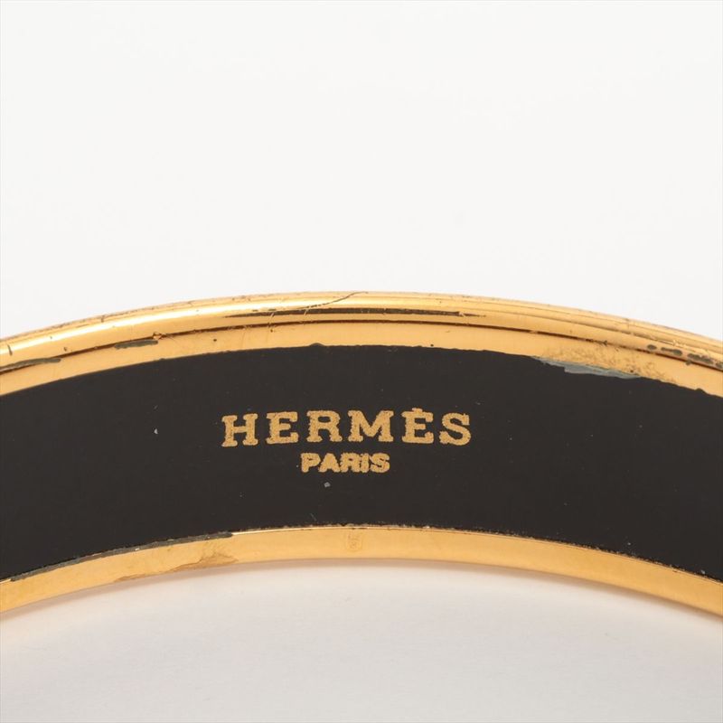 Hermes Emile GM Bangle Logo Horse Cart GP Enamel Gold Cream Austria — view 5
