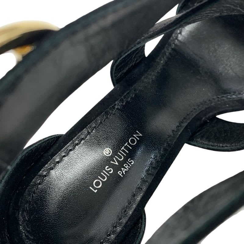 Louis Vuitton Horizon Line Sandals Shoes Suede Black Gold Lvhardware Wedge Sole — view 7