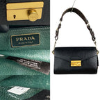 Prada Logo Hardware Leather Tweed Semi One Shoulder Bag Mini — view 4