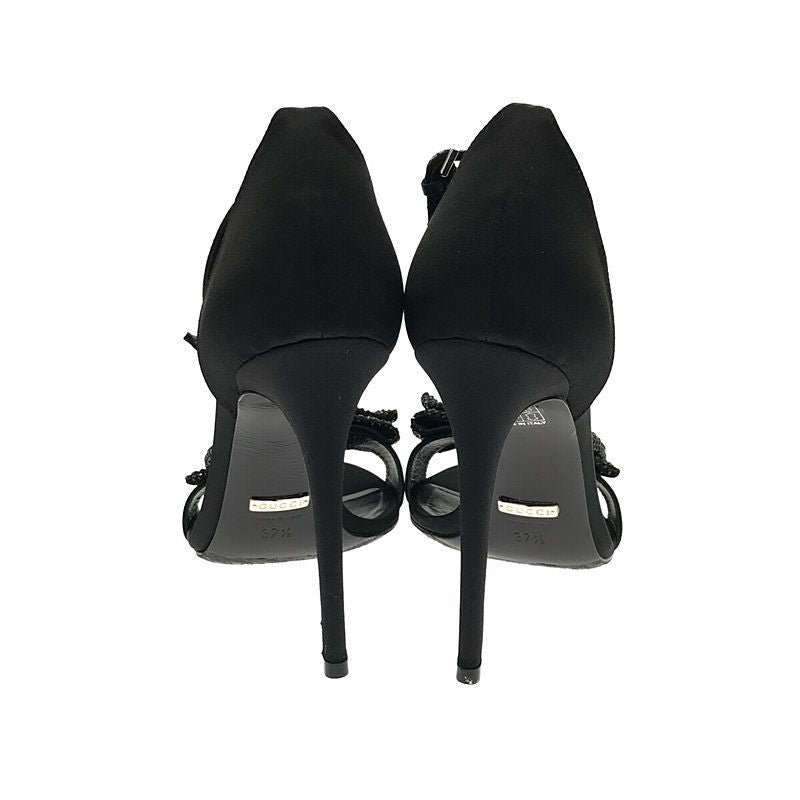 Gucci Rhinestone Ankle Strap Heeled Sandals with Ribbon — view 3