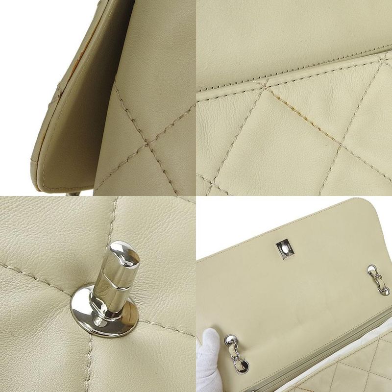 Chanel Shoulder Bag Quilted Large Calf Beige Ivory Silver Hardware Chain 15 th — view 6