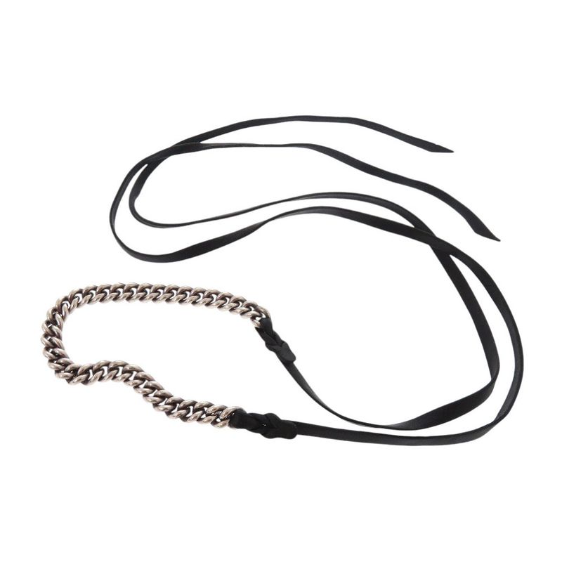 Hermes Vintage Chain Silver 925 Leather Bracelet Black 1312 — view 6
