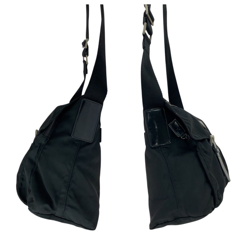 Prada Tessuto Triangle Logo Plate Black Silver Hardware Nylon Leather — view 4