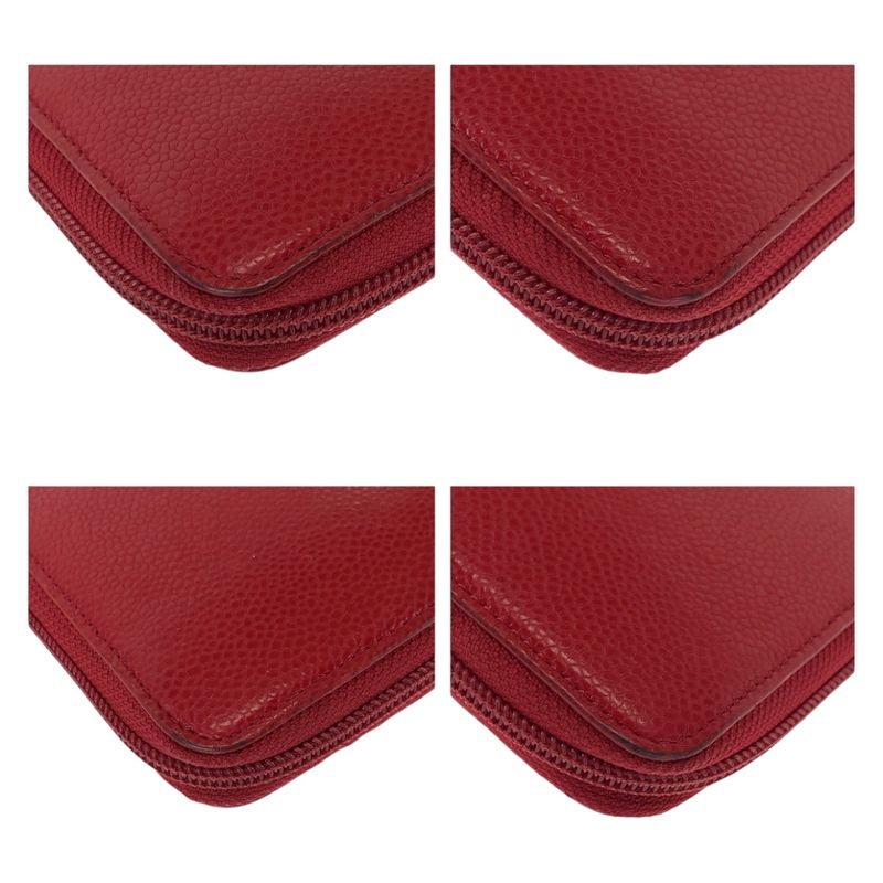 Chanel Coco Mark Red Gold Hardware Leather Long Wallet Round Zipper — view 4