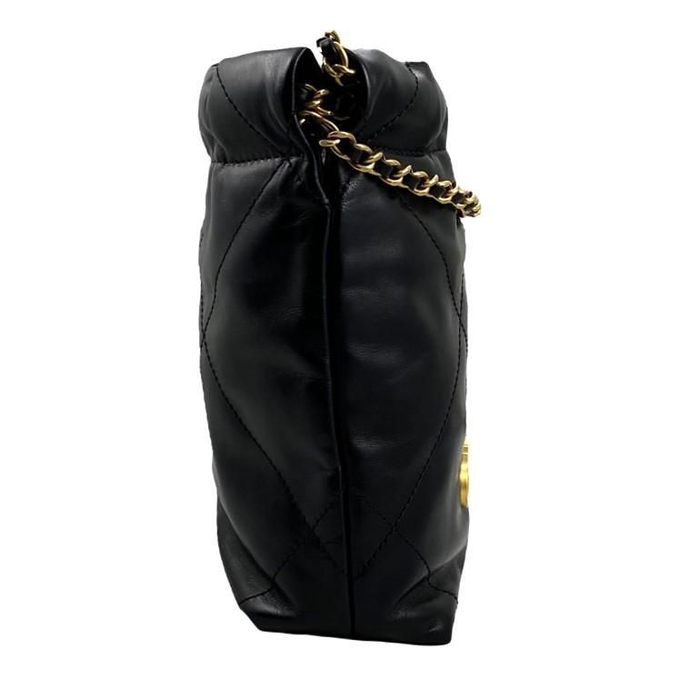Chanel Shoulder Bag 22 Mini As3980 Shiny Calfskin Black Chain Gold Hardware — view 4