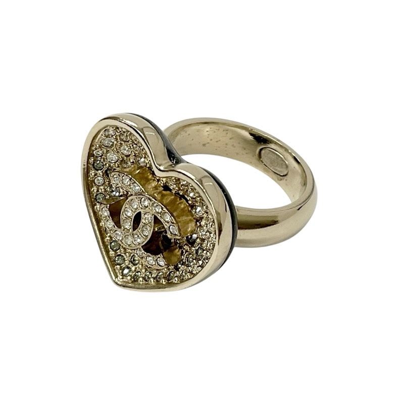 Chanel Ring Gold Black Coco Mark Heart Rhinestone — view 3