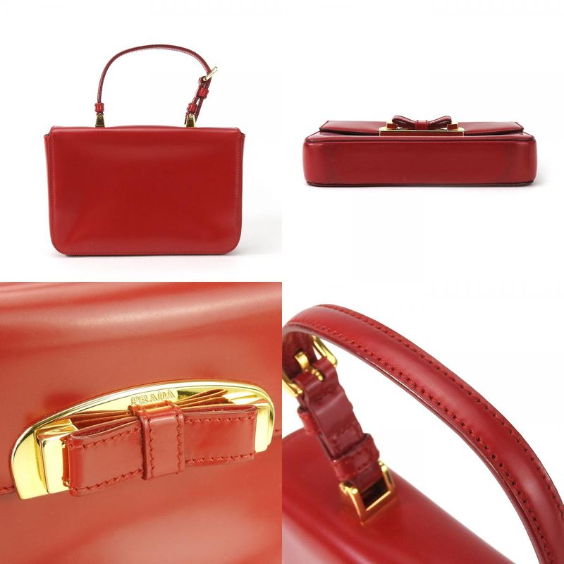 Prada Handbag Bn1670 Calf Rosso Red Gold Hardware Mini Bag Ribbon — view 3