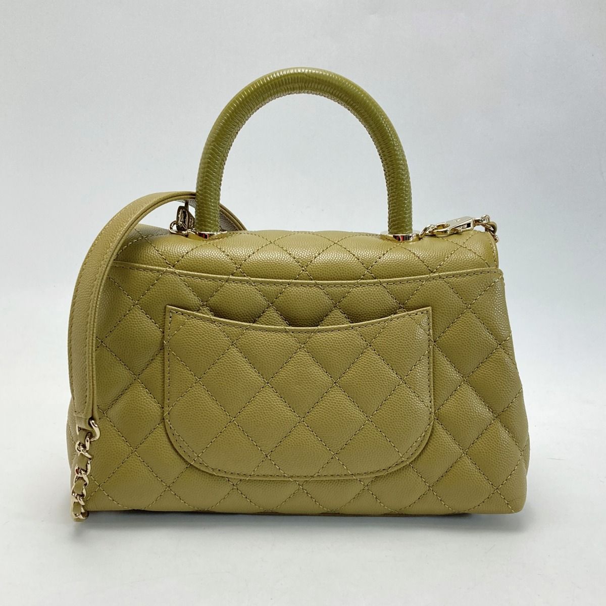 Chanel Quilted Coco Handle XS Handbag Olive Caviar Leather Chain — view 2