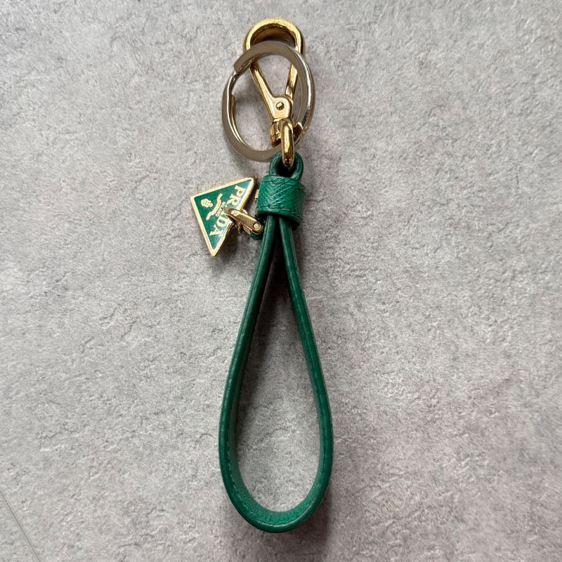 Prada Triangle Logo Plate Key Ring Holder Saffiano Leather 1 Pp142 Green — view 5