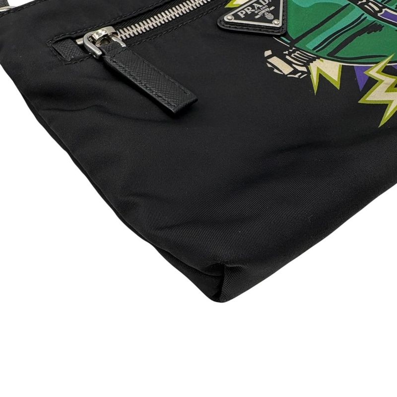 Prada Shoulder Bag Triangle Logo Nylon Universal Frankenstein Silver 3158 — view 9