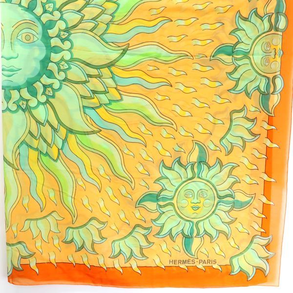 Hermes Pareo Sun Motif 100% Cotton Orange Large Shawl — view 5