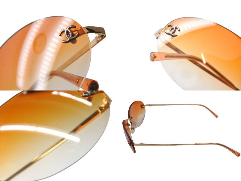 Chanel CC Logo Rimless Sunglasses Orange Gold Eyewear — view 6