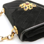 Chanel Chain Shoulder Gripoix 1993 Suede Black Chevron — view 6