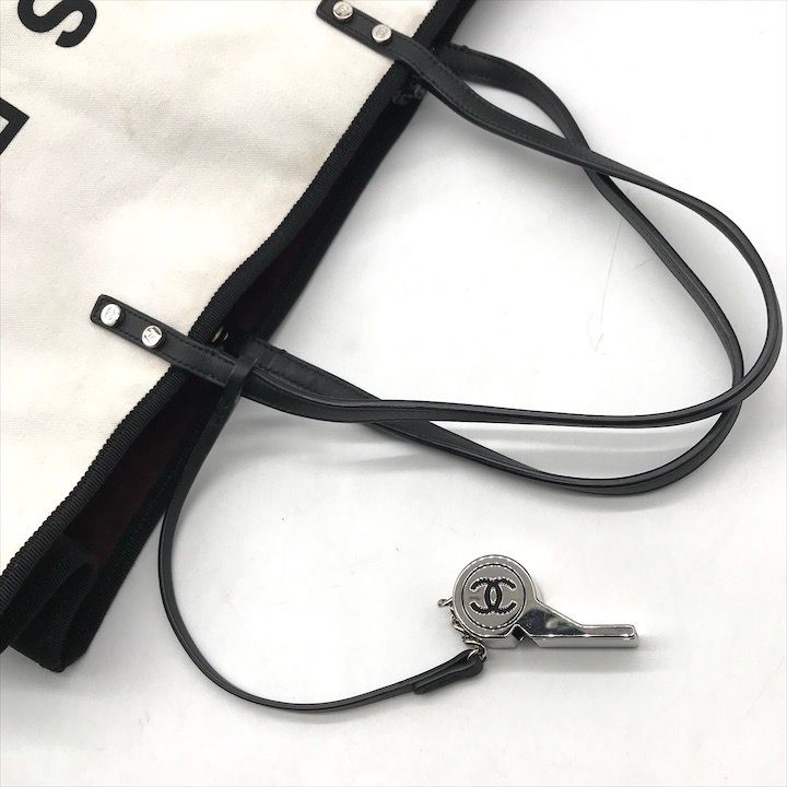 Chanel CC Logo First Canvas Tote White with Whistle — view 7