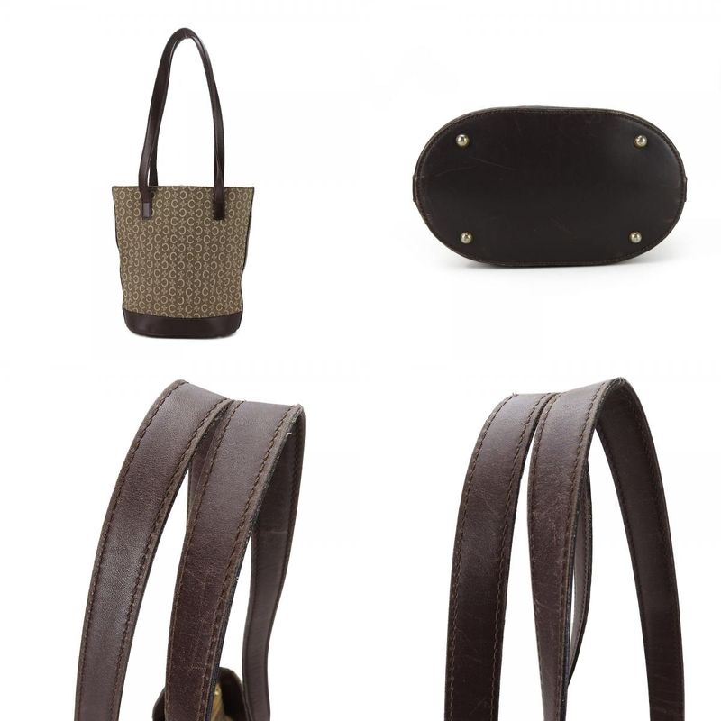 Celine Tote Bag Sulky Canvas Leather Beige Dark Brown Shoulder Bucket Shape — view 3