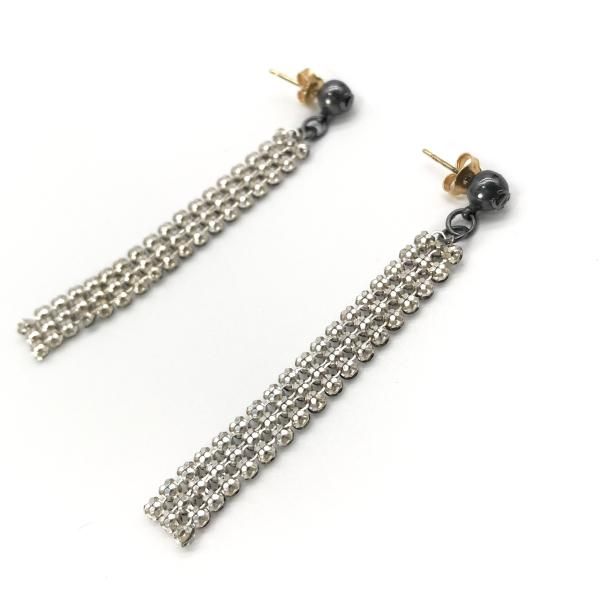 Chanel CC Logo Fringe Rhinestone Earrings Black Silver — view 7