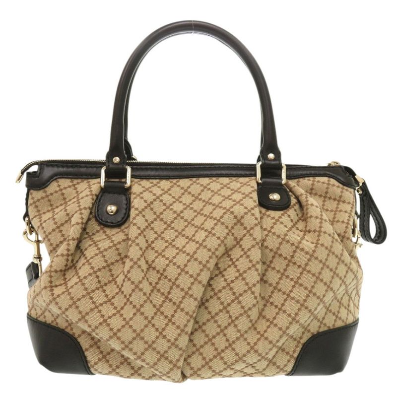 Gucci GG Canvas Leather Beige Black 2-Way Handbag 1465 — view 2