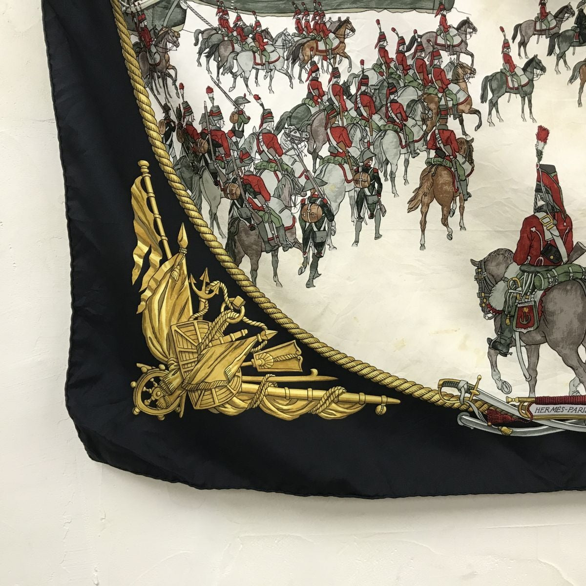 Hermes Carre 90 Marine Et Cavalerie Sea and Cavalry Large Scarf Black Multi All-over Print Silk — view 7
