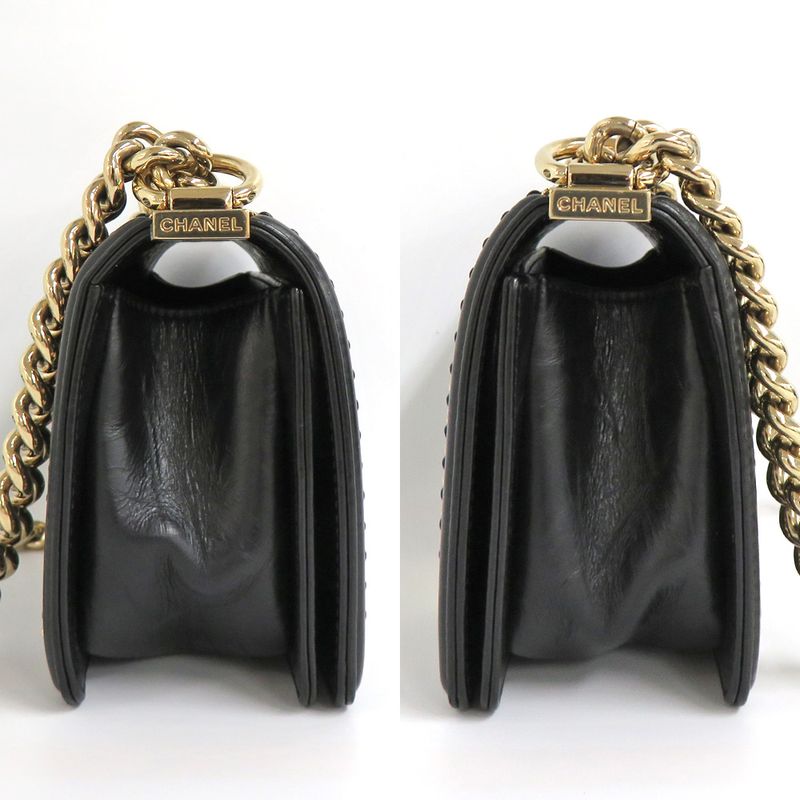 Chanel Boy 20 Chain Shoulder Flap Bag Cuff Black Studs — view 4