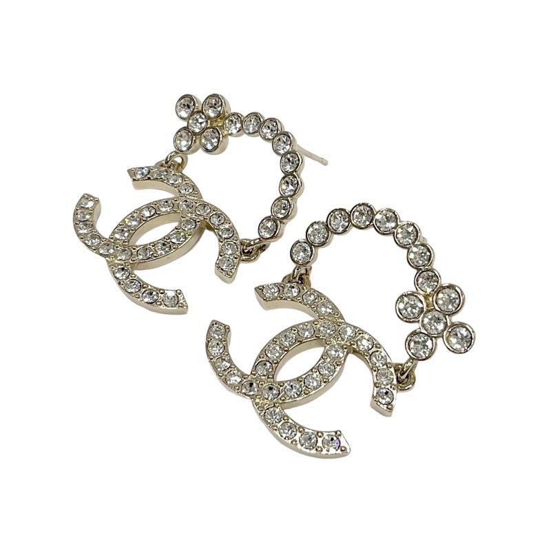 Chanel Earrings Gold Coco Mark Flower Rhinestone — view 3
