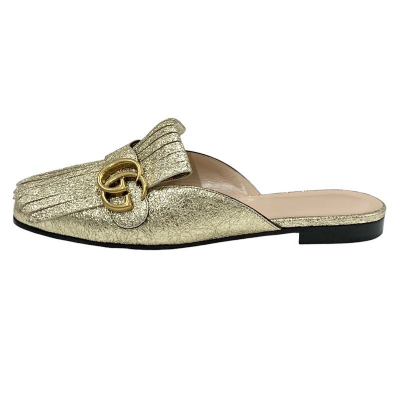 Gucci Double G GG Marmont Sandals Mules Slippers Shoes Fringe Leather — view 3